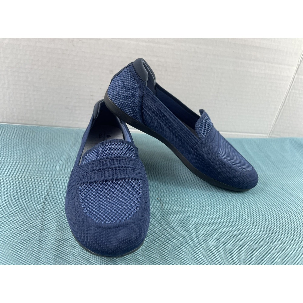 Clarks Cloudsteppers Carly Charm Navy Blue Knit Loafers Women Shoes 6M Slip On